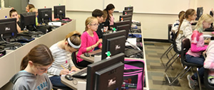 Washington Middle School Students working on computers